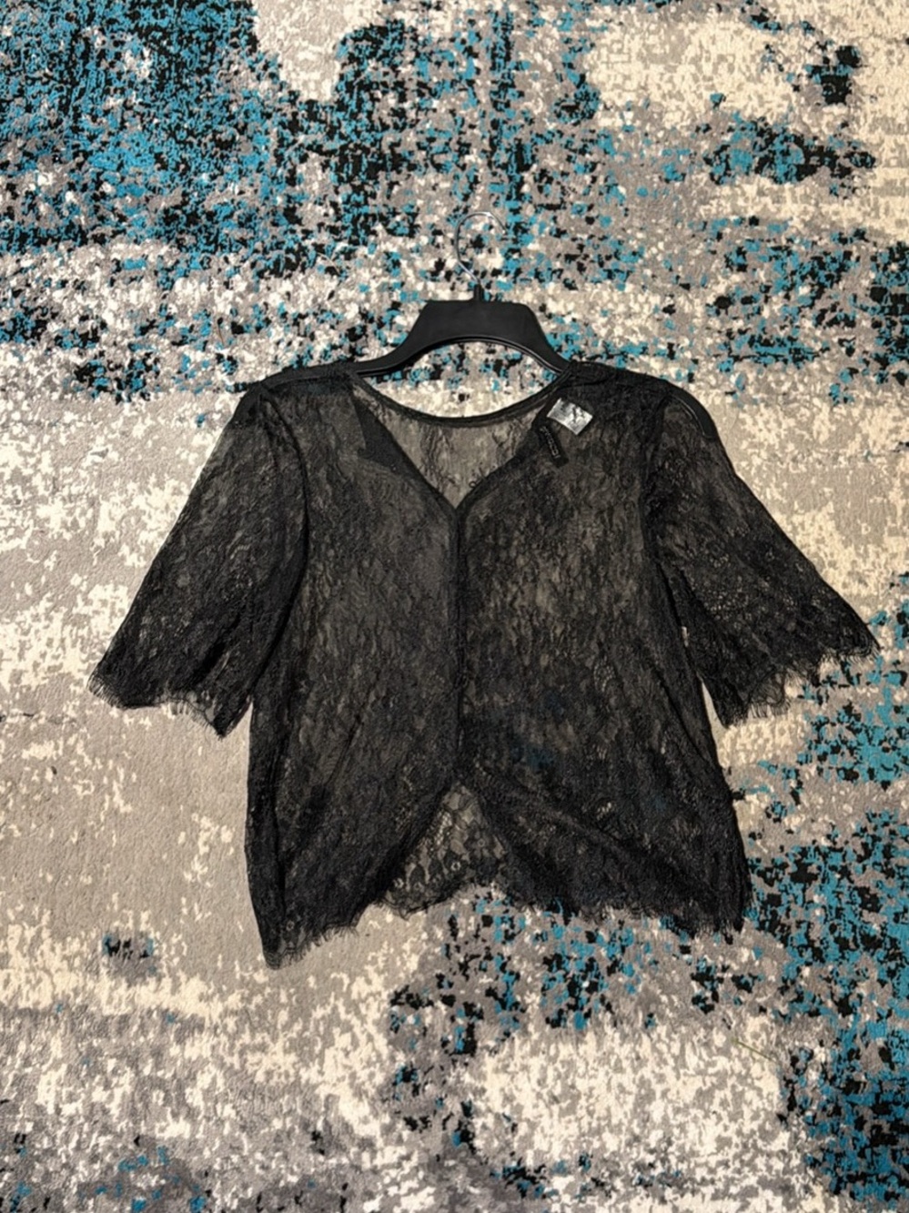 H&M Black Lace Short Sleeve Overlay Top